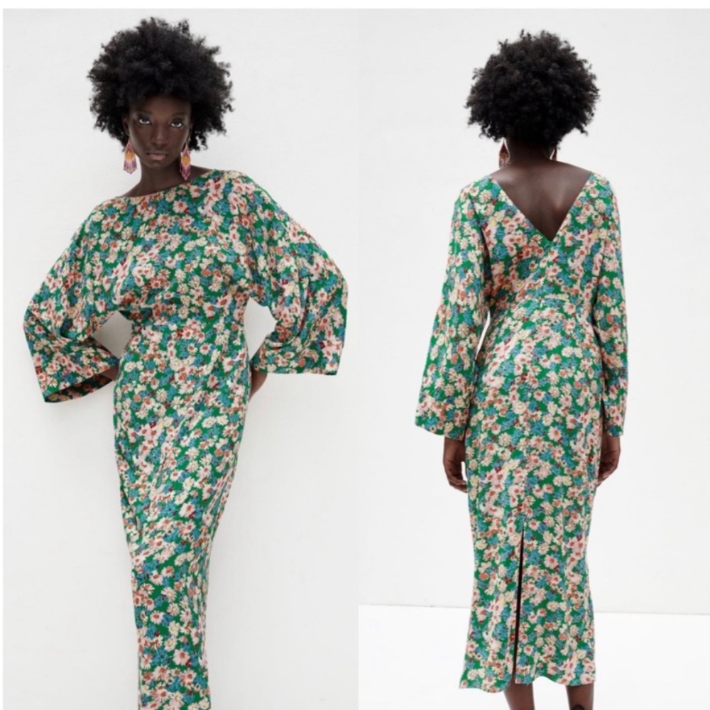 NWT ZARA Green Floral Maxi Dress